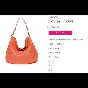 LAGGO handbag Taylor Coral Leather NWT